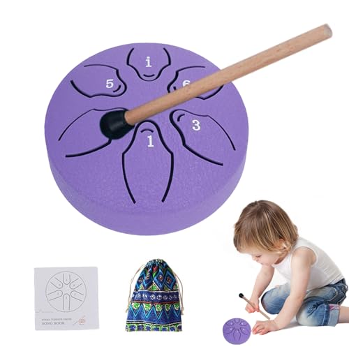 Steel Tongue Drum | 6-Note 7.6 cm A-Key Ätherische Trommeln | Handpan Percussion Instrument mit Schlägeln Musikbuch | Für Yoga, Konzerte, Musikerziehung, Meditation, Anfänger von Generisch