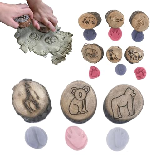Stempel Für Kinder, Tierspuren Kinderstempel Lernspielzeug, Lernspielzeug Aus Holz, Kreative Tiere Fußabdruckstempel, Interessante Geschenke Für Tierliebhaber (C) von Generisch