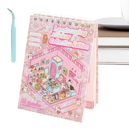 Sticker Book, Cartoon Decal, 3D Creative Scene Pad, Reusable Skill Builder, Fun Activity Set for Boy, Girl, School, Home, Playtime, Travel, Preschoolers, Adults, Scrapbooking, Learning, Crafting von Generisch