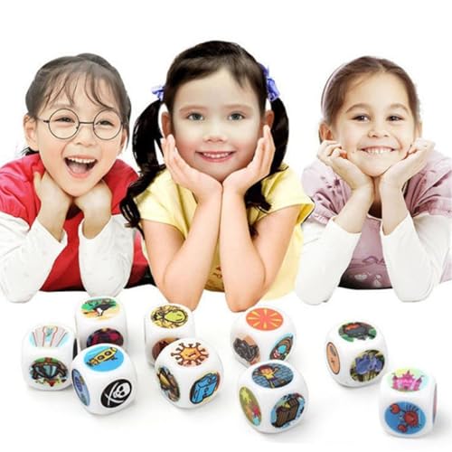 Story Dice For Kids - 92G Acryl -Storytelling -Spielset, 11x10x2,5 Cm Mit 9 DICE & 54 Illustrierte Icons | Bildungsgeschichte Würfel Für Frühes Lernen, Kreativität, Familienspielabend, Klassenzimmerak von Generisch