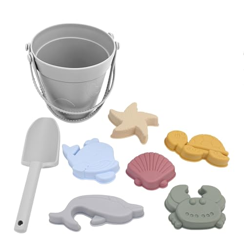 Strandspielzeug für Kinder 8 Stück Silikon Sandspielzeug Set Sicheres und Weiches Gartenspielzeug für Kinder Sandkasten Spielzeug mit Eimer Spaten Sandförmchen Sand Spielzeug ab 2 3 4 5 Jahr von Generisch