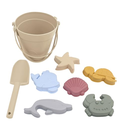 Strandspielzeug für Kinder 8 Stück Silikon Sandspielzeug Set Sicheres und Weiches Gartenspielzeug für Kinder Sandkasten Spielzeug mit Eimer Spaten Sandförmchen Sand Spielzeug ab 2 3 4 5 Jahr von Generisch