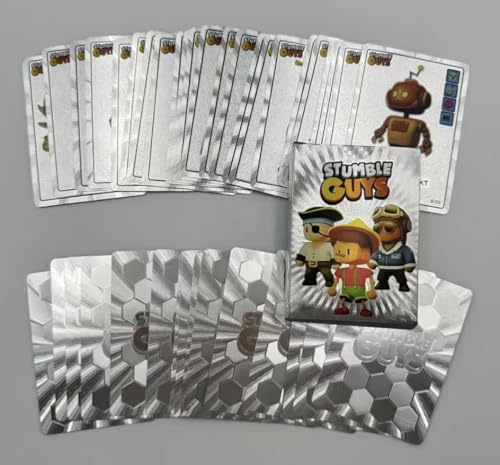 Stumble Guys Kollisions-Sammelkarten, strapazierfähiges PVC, ideal für Partyspiele und Aktivitäten, Stumble Guys Spiel, silberfarben, 55 Stück von Generisch