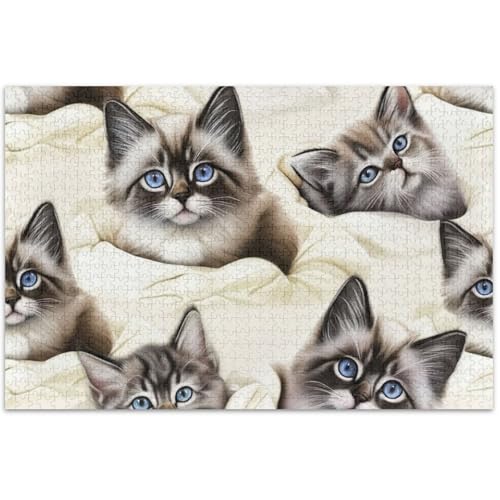 Süßes Kätzchen-Puzzle, cremefarben, 500 Teile, für Erwachsene, Blumenlandschaft, individuell, Familienspaß, Spaß, albern, 500 Stück von Generisch
