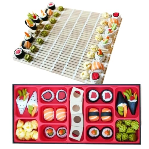 Sushi Schachspiel, Lustig Sushi Chess Set Mit Aufbewahrungsbox, Sushi-Matten-Schachbrett,Tragbar Schachbrett for Kinder Erwachsene Reise Camping von Generisch