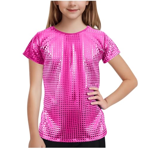 T-Shirt für Mädchen, Rundhalsausschnitt, Teenagerkleidung, kurzärmelig, Hip-Hop, Jazz-Tanzbekleidung, Top, Kinder, metallisch, glänzend, holografische Pailletten, Tanzen, Raves, Festivals, Kostüme, T-Shirt für Mädchen, Rundhalsausschnitt, Teenagerkleidung, kurzärmelig, Hip-Hop, Jazz-Tanzbekleidung, Top, Kinder, metallisch, glänzend, holografische Pailletten, Tanzen, Raves, Festivals, Kostüme, von Generisch