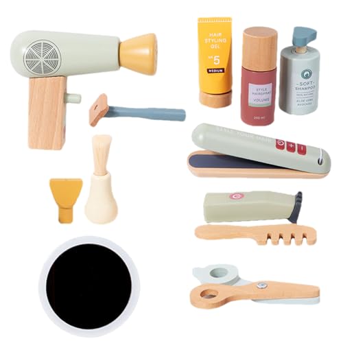 Täuschung Play Salon Set - Holzhaarstylist Kit, Simulation Haartrockner Schere Beauty Tools | Interaktives Dress Up Playset von Generisch