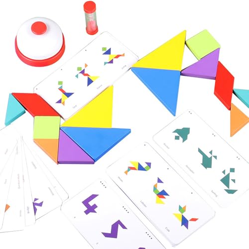 Tangram Puzzle, Jigsaw Brain Teaser, 6.69x3.35x1.38 inches Wooden Educational Interactive, Learning Game, Stem Logic Puzzle Blocks for Kids and Adults, Classroom, Party, Family Fun von Generisch