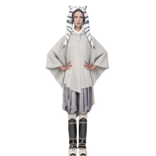 Tano Kostüm Cosplay, Anakins Schüler Cosplay Outfit Krieger Outfit mit Kapuze für Halloween (Grau, XXL) von Generisch