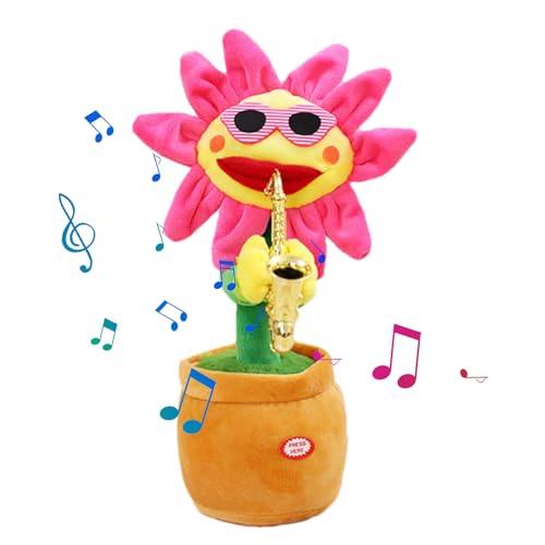 Tanzende Sonnenblume, Singende tanzende Sonnenblume - Glühendes sprechendes, sich wiederholendes Saxophon aus weichem Plüsch -Lustiges Geschenk zum Singen und Tanzen, Musikalisches Geschenk mit 200 Li von Generisch