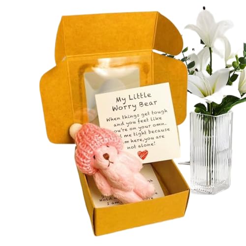 Taschenbär Umar-Mung In Einer Schachtel – Kleine Tasche Umarmungsbär Puppe | Niedliches Handgefertigtes Kleines Kuscheltier In Einer Box Mit Inspirierender Karte Für Abschlussfeier, Geburtstag (Rosa) von Generisch