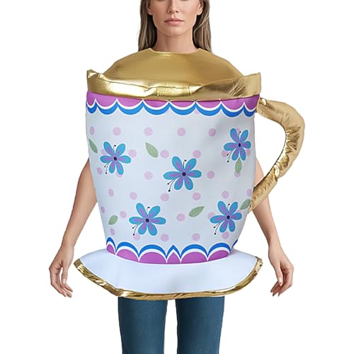 Teetassen-Kostüm, Anzug für Halloween, Erwachsenen-Teetasse, Kandelaber, Cosplay-Kleidung, festliche Veranstaltungen, Aufmerksamkeit erregendes Outfit für Urlaub, Party, ältere Menschen, Frauen von Generisch