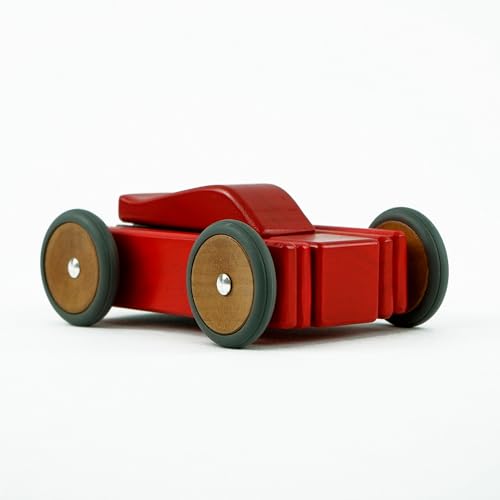 Tegu Compact Car Dart Rot 15-teilig Magnetische Holzbausteine Holzset Holzspielzeug Holzauto Bausteine für Kinder von Generisch