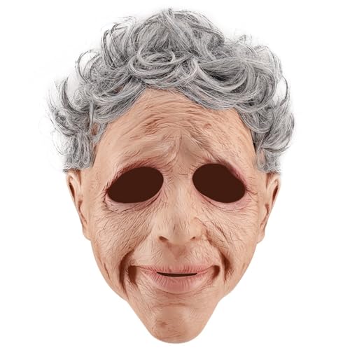 Terrifier Kostüm Alter Mann für Erwachsene, realistisches Halloween mit lebensechten Funktionen für Cosplay und Kostümpartys, gruselige Maske (Beige, 33 cm) von Generisch