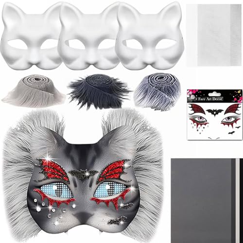 Therian Masken DIY-Set, 6-teilig DIY Therian Halloween Masken mit Kunstfell, Augennetz und Filzstoff. Leere Halbgesichts-Katzenmasken zum Basteln für Halloween-Maskeraden, Maskenbälle und Cosplay (E1) Therian Masken DIY-Set, 6-teilig DIY Therian Halloween Masken mit Kunstfell, Augennetz und Filzstoff. Leere Halbgesichts-Katzenmasken zum Basteln für Halloween-Maskeraden, Maskenbälle und Cosplay (E1) von Generisch