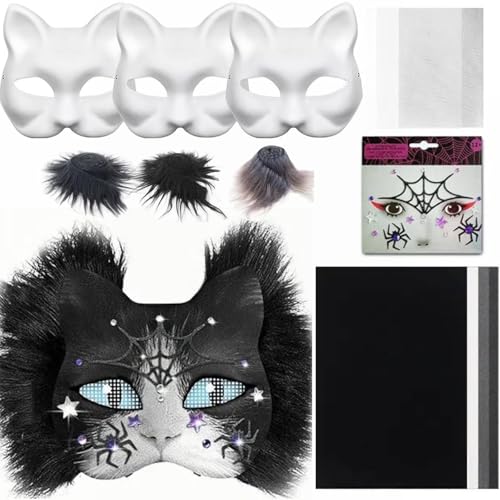 Therian Masken DIY-Set, 6-teilig DIY Therian Halloween Masken mit Kunstfell, Augennetz und Filzstoff. Leere Halbgesichts-Katzenmasken zum Basteln für Halloween-Maskeraden, Maskenbälle und Cosplay (D1) Therian Masken DIY-Set, 6-teilig DIY Therian Halloween Masken mit Kunstfell, Augennetz und Filzstoff. Leere Halbgesichts-Katzenmasken zum Basteln für Halloween-Maskeraden, Maskenbälle und Cosplay (D1) von Generisch