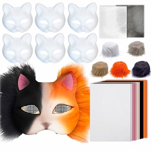 Therian Masken DIY-Set, 6-teilig DIY Therian Halloween Masken mit Kunstfell, Augennetz und Filzstoff. Leere Halbgesichts-Katzenmasken zum Basteln für Halloween-Maskeraden, Maskenbälle und Cosplay (G1) Therian Masken DIY-Set, 6-teilig DIY Therian Halloween Masken mit Kunstfell, Augennetz und Filzstoff. Leere Halbgesichts-Katzenmasken zum Basteln für Halloween-Maskeraden, Maskenbälle und Cosplay (G1) von Generisch