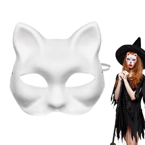 Therrian-Maske – Katzen-Gesichtsmaske | Katzenmasken | Leere Katzenmaske | Blanko-Anziehmasken mit Tiermotiven | Halbe Gesichtsbedeckung | Basteln Sie Masken-Kostümzubehör für Halloween, Karneval von Generisch