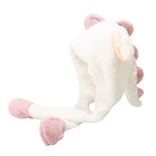 Tier-Dinosaurier-Hut mit beweglichen Plüschohren, die nach oben springen, lustige Kappe für Frauen und Mädchen, verkleiden sich zu Weihnachten, Party, Urlaub, Hut (weiß, Einheitsgröße) von Generisch