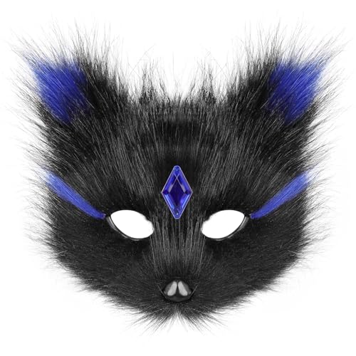 Tier Fuchs & Wolf Maske - Plüsch Halbes Gesicht Masken für Halloween Party, Cosplay Kostüme & Karneval Requisiten (A) von Generisch