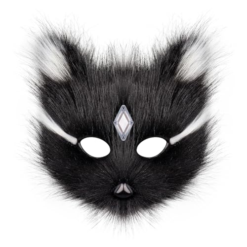 Tier Fuchs & Wolf Maske - Plüsch Halbes Gesicht Masken für Halloween Party, Cosplay Kostüme & Karneval Requisiten (B) von Generisch