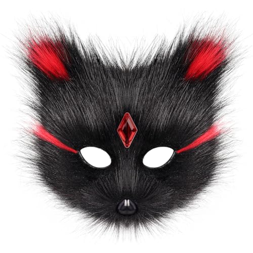 Tier Fuchs & Wolf Maske - Plüsch Halbes Gesicht Masken für Halloween Party, Cosplay Kostüme & Karneval Requisiten (C) von Generisch