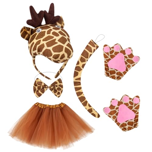 Tierkostüme, Zoo-Giraffe, komplettes Kostüm für Kinder, Mädchen, Cosplay, Stirnband, Handschuhe, Schwanz und Verkleidung für Kindertag, Maskenball von Generisch