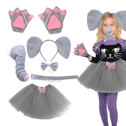 Tierkostümset - Elefantenkostüm Set, Dschungel -Tier Safari -Stirnbänder | Stirnbandpfoten Tutu Rock Nase Bowtie Animal Kostüm Kit, graues Tierkostüm Set für Halloween -Weihnachtsfeier bequem Tierkostümset - Elefantenkostüm Set, Dschungel -Tier Safari -Stirnbänder | Stirnbandpfoten Tutu Rock Nase Bowtie Animal Kostüm Kit, graues Tierkostüm Set für Halloween -Weihnachtsfeier bequem von Generisch