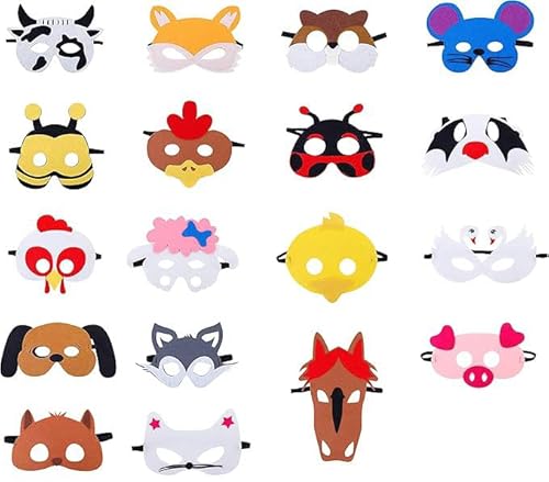 Tiermasken für Kinder, Filzmasken mit elastischem Band für Cosplay, Geburtstag, Weihnachten, Halloween, 18 Stück von Generisch