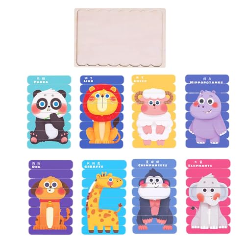 Tierstreifen-Puzzle, buntes passendes Puzzle, 8 x Holz-Reisespiele, Feinmotorik-Lernwerkzeug für , Mädchen Tierstreifen-Puzzle, buntes passendes Puzzle, 8 x Holz-Reisespiele, Feinmotorik-Lernwerkzeug für , Mädchen von Generisch