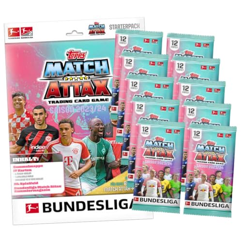 Topps Match Attax Bundesliga Karten 2023-2024 - 1 Starter + 10 Booster Sammelkarten von Generisch