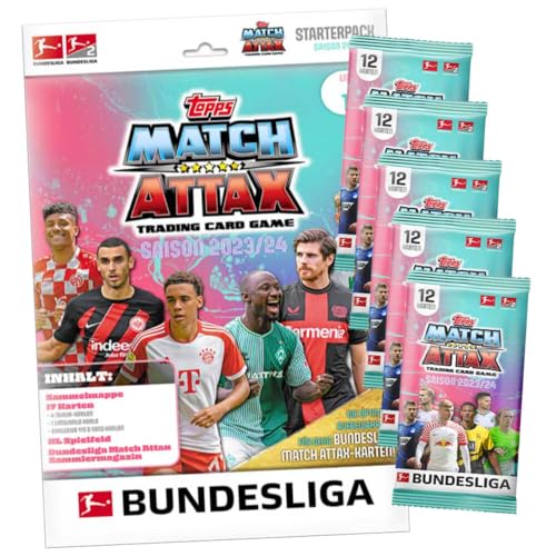 Topps Match Attax Bundesliga Karten 2023-2024 - 1 Starter + 5 Booster Sammelkarten von Generisch