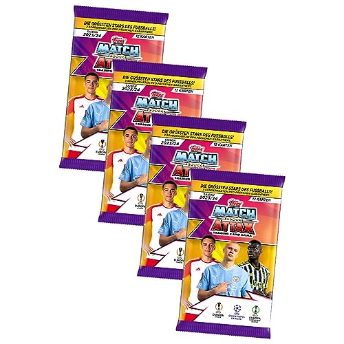 Topps Match Attax Karten Champions League 2023-2024 - 4 Booster Sammelkarten von Generisch