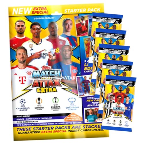 Topps Match Attax Karten Champions League Extra 2023-2024 - Sammelkarten - Auswahl (1 Starter + 5 Booster) von Generisch