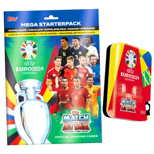 Topps UEFA Euro 2024 Trading Cards Germany Match Attax Karten - EM Sammelkarten - 1 Starter + 1 Mini TIN Rot von Match Attax