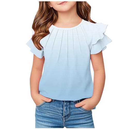 Tops für Mädchen, kurzärmelig, Geburtstagsgeschenke, Farbverlauf, lässig, lang, Baumwollhemd, UK-Rüschenärmel, plissiert, Kleidung für Kinder, Rundhalsausschnitt, Bluse, Sommer, stilvoll, Urlaub Tops für Mädchen, kurzärmelig, Geburtstagsgeschenke, Farbverlauf, lässig, lang, Baumwollhemd, UK-Rüschenärmel, plissiert, Kleidung für Kinder, Rundhalsausschnitt, Bluse, Sommer, stilvoll, Urlaub von Generisch