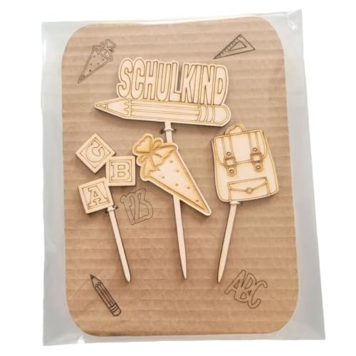Tortenstecker Set zur Einschulung, 3-teilig, Schulanfang, Schulkind Tortendeko, Design mit Bleistift, ABC und Ranzen, 18 cm Holz Tortenstecker Set zur Einschulung, 3-teilig, Schulanfang, Schulkind Tortendeko, Design mit Bleistift, ABC und Ranzen, 18 cm Holz von Generisch