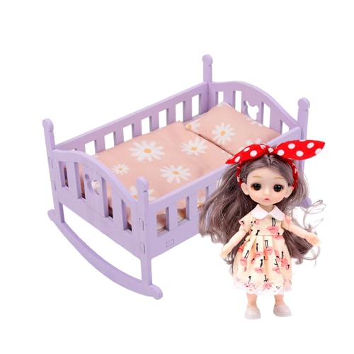 Toy Baby Crib - Holz realistisches Babypuppenbett, Puppenhausbett für Kinder Mädchen Rollenspiel Spiel Kinderzimmer Schlafzimmer Vorschulkindergärten Geburtstagsurlaub Geben von Generisch