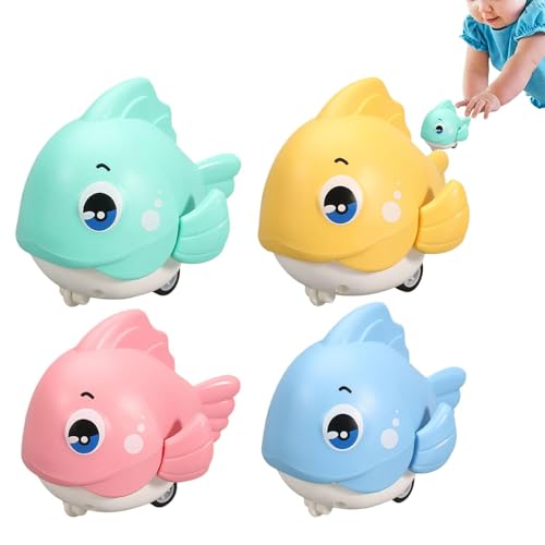 Toy Fish Push and Go, Crawling Fish - 4X Baby Cartoon Push & Pull Toys,Interaktive niedliche Seetiere-Spielset, Eltern-Kind-Spiele zum Lernen Crawl Walking Development von Generisch
