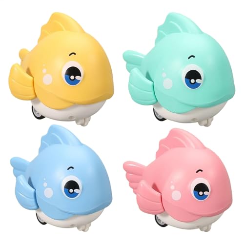Toy Fish Push and Go, Crawling Fish | 4X Cartoon Fish Baby Spielzeug Push and Go - Lernen Crawl Walking Kleinkindentwicklung Süßes interaktives lustiges Meer Animal -Spielset für Kinder von Generisch