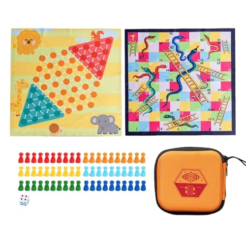 Tragbare Kinder-Brettspiel-Sammlung – Schach, Gobang, Flugschach, Schlangenschach, Doppeldame | Lernspiele für die ganze Familie – für zu Hause, Reisen, Schule, Lernen und Zusammenkünfte von Generisch