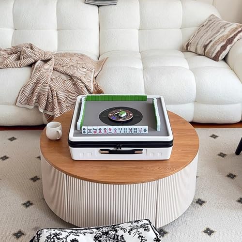 Tragbarer elektrischer Mahjong-Tisch mit 144 magnetischen Fliesen, automatisches Shuffling für den Innen- und Außenbereich, Plug-in/Powerbank-kompatibel, ideal für chinesische & philippinische Stile von Generisch