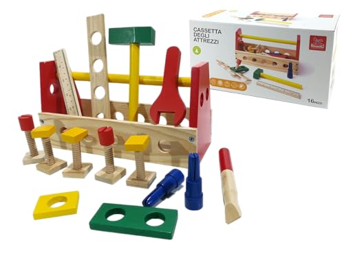 Tragbares Werkzeugset aus Holz, Rollenspiel, Holzspiel, Lernspiel, Werkzeugset für Kinder, 20 Stück, Werkzeugkiste aus Holz, Spielzeug Montessori, Geschenk für Kinder und Mädchen von Generisch