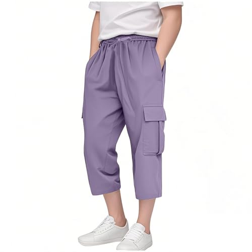 Trainingshose für Mädchen, Sommer, legere Outfits, Hose für legere Caprihose, Kinder, leicht, Kordelzug an der Taille, Jogginghose, halblang, lockere Passform, Baumwoll-Leinen-Shorts Trainingshose für Mädchen, Sommer, legere Outfits, Hose für legere Caprihose, Kinder, leicht, Kordelzug an der Taille, Jogginghose, halblang, lockere Passform, Baumwoll-Leinen-Shorts von Generisch