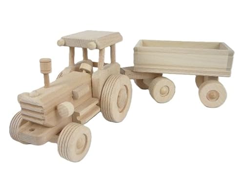 Traktor mit Anhänger, Handgefertigt, Naturholz, 50x14x14 cm, für Kinder ab 3 Jahren Traktor mit Anhänger, Handgefertigt, Naturholz, 50x14x14 cm, für Kinder ab 3 Jahren von Generisch