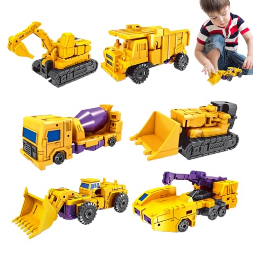Transformation Roboter Car Toy - Magnetic Transform Engineering Car - Baufahrzeuge Spielzeug Set | 6-in-1-Roboter, ABS-Verbrauchsqualität, Leuchtende Farben, 3+, Kreatives Spiel Und Dekoration von Generisch