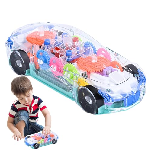 Transparentes Zahnradauto,Transparentes sensorisches Auto | Transparentes Elektrofahrzeug-Kleinkindspielzeug,Lernspielzeug mit STEM-Ausrüstung, blinkenden Lichtern und Musik zum Geburtstag von Generisch