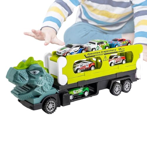 Transport-Dinosaurier-LKW mit klappbarem Schiebedach, Dinosaurier-Autobahn | Tiertransportfahrzeuge, -Spielzeug-Autobahn-Set, Dinosaurier-Transporter-Autorennbahn mit 6 Autospielzeugen für Kin von Generisch