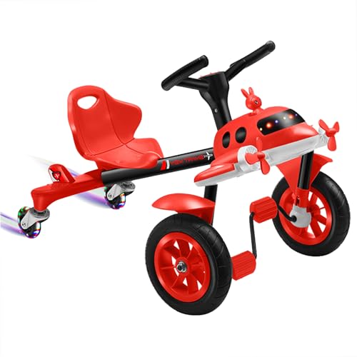 Tretfahrzeuge für Kinder von 3-8 Jahren | Flugzeug-Modelle | Blinkräder, Musik & Drift-Action |Scooter Spielzeug Geschenk für Jungen Mädchen (Rot) von Generisch