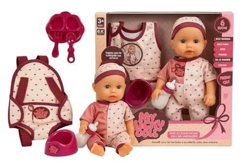 Trinkende und Pipi Sprechende Puppe mit Fläschchen Set Fütterungszubehör Luxus Puppe 32 cm Kleid weinende Puppe schließt die Augen ruft Mama Papa Schnuller Puppe wie ein echtes Kind von Generisch